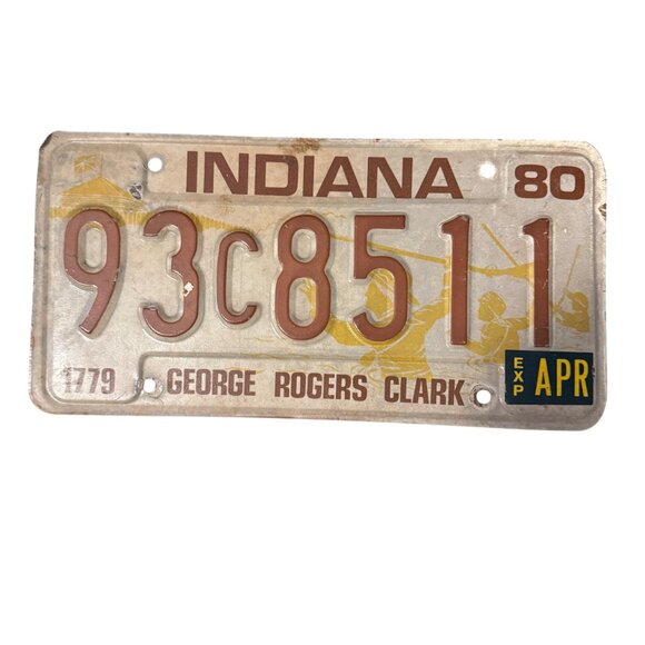 Indiana 1980 License Plate 93c8511 Vintage George Rogers Clark 1779 - Picture 1 of 2
